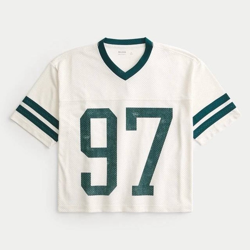 Hollister Cream and Green Boxy Crop Jersey